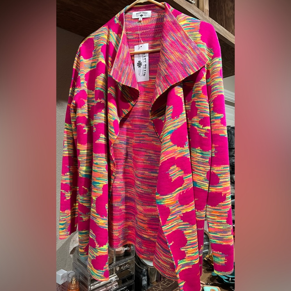 Crazy Train - Hot Pink Leopard Cheetah Cardigan Western Rustic Rodeo
